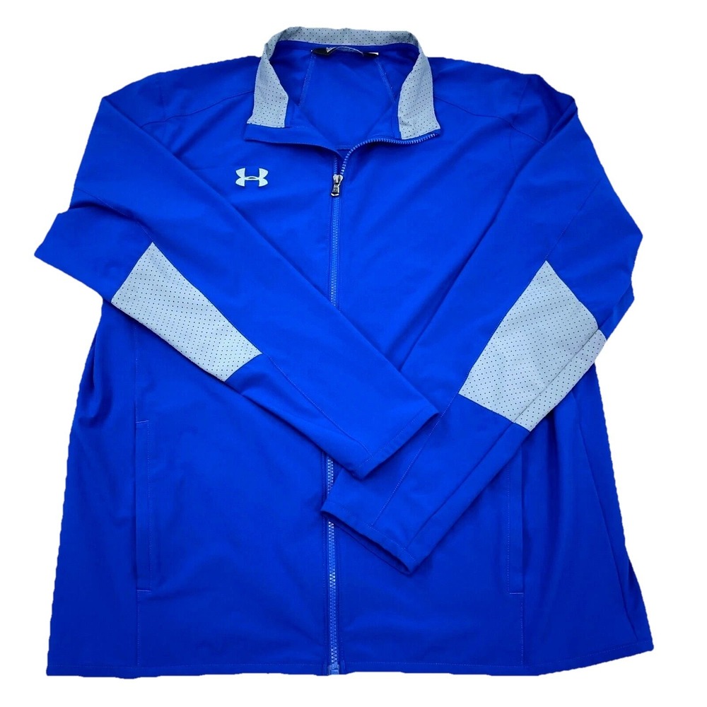 Under Armour Jacket Men XL Blue Gray Track Suit Windbreaker Warm Up Loose Fit‎